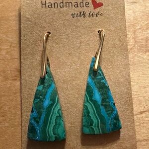 Handmade Malachite Chrysocolla  on Gold Plated Earrings